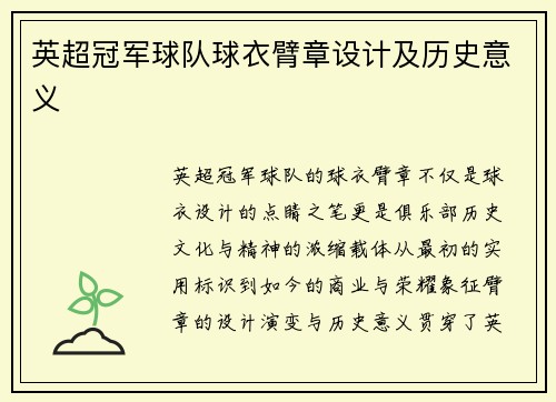 英超冠军球队球衣臂章设计及历史意义